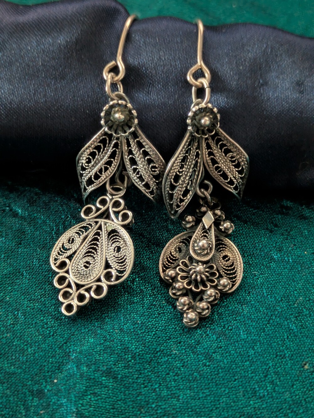 Sterling Silver Filigree Drop Earrings - Silver - Picture 3 of 8